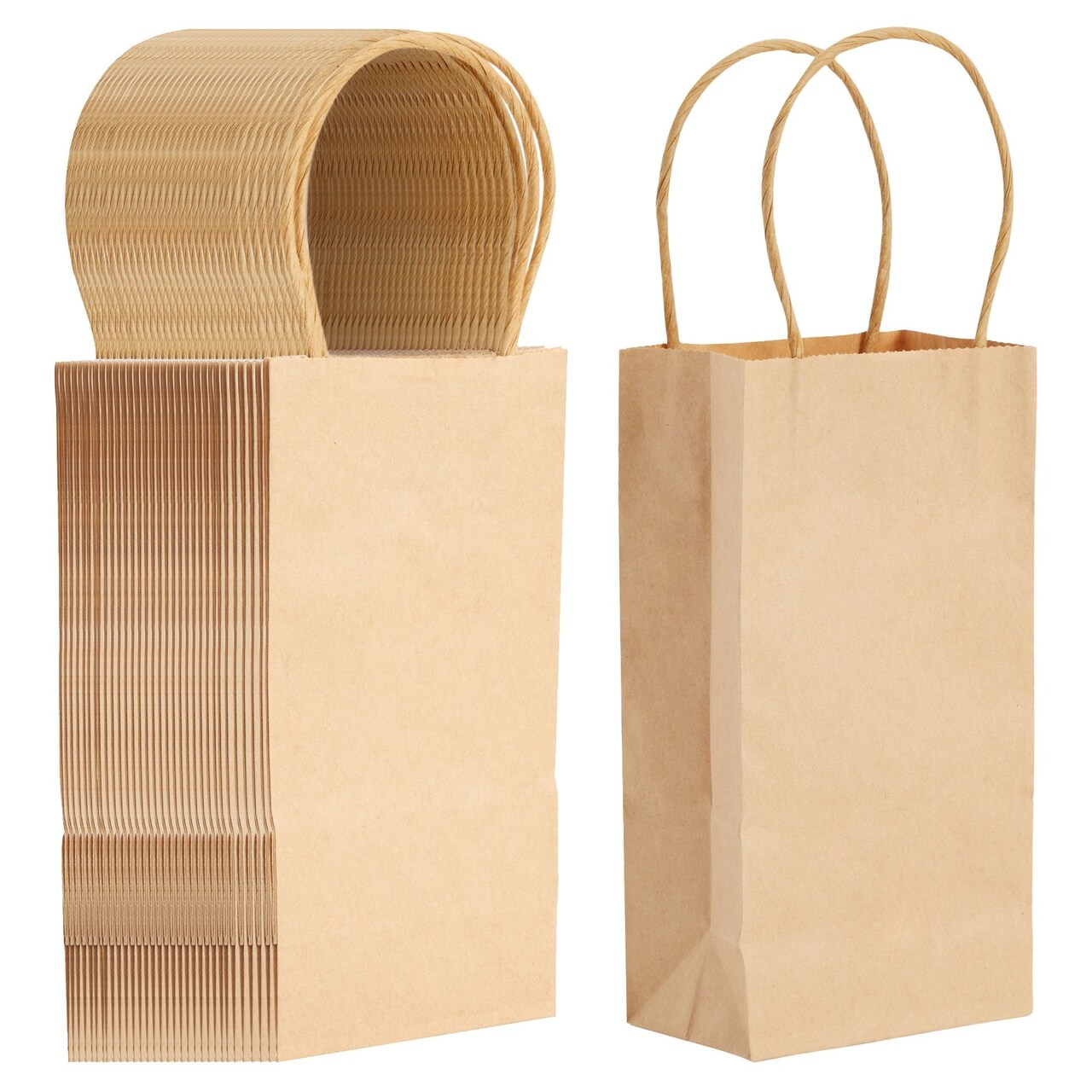 50-Pack Small Brown Gift Bags with Handles - Small Kraft Paper Bags for Birthday, Retail, Crafts (3.5x2.4x7 In)